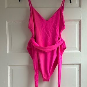 Mara Hoffman, hot pink, one piece bathing suit with ties